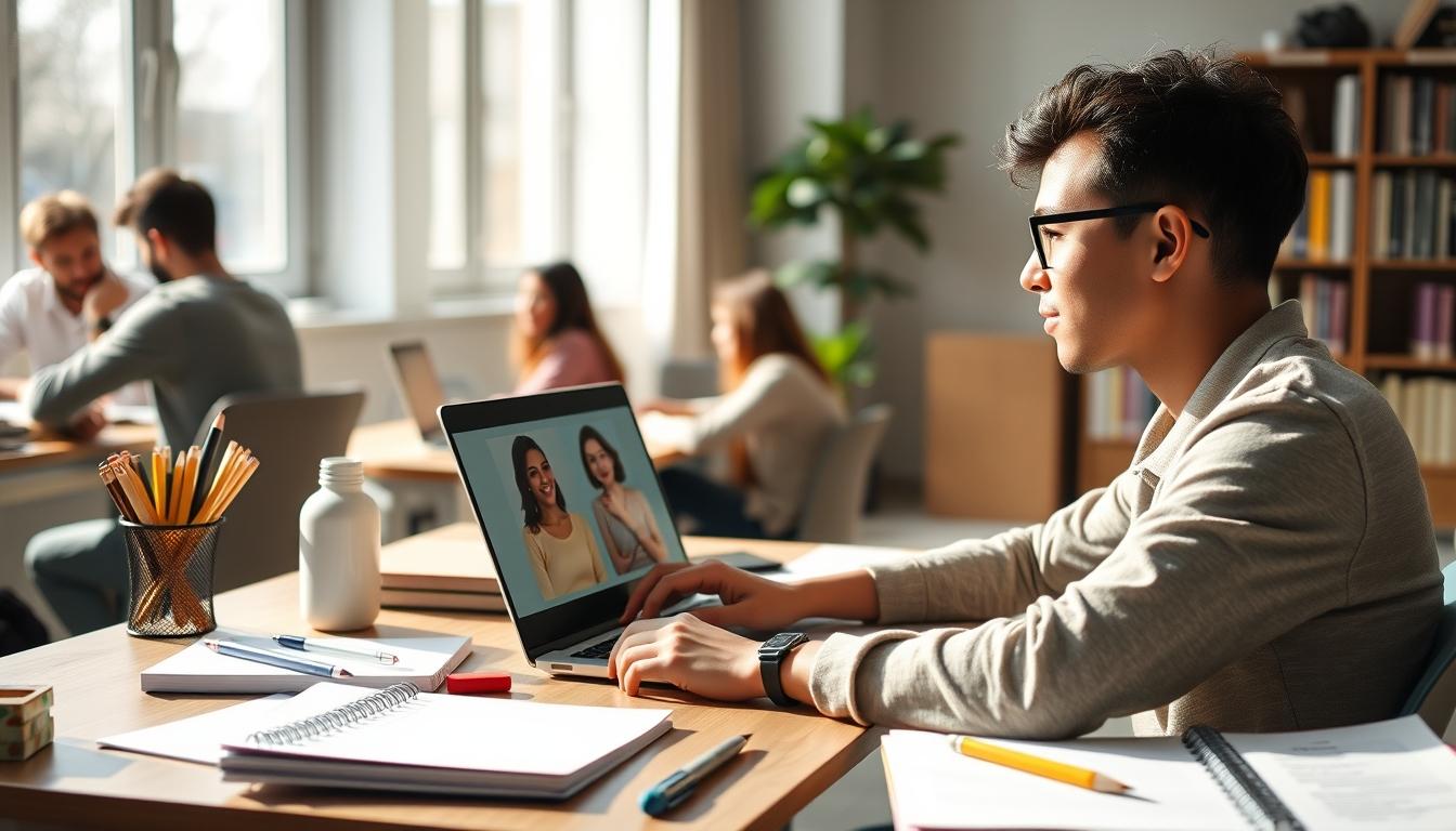 Student using learning strategies while studying